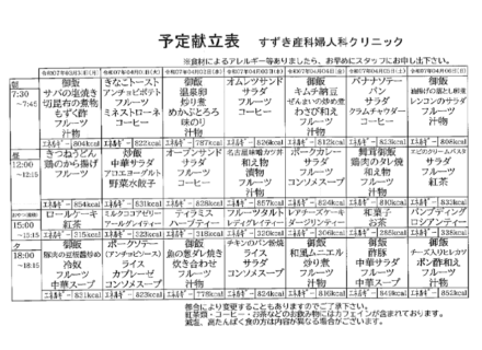 献立表の予定をアップします【3月31日〜4月6日】
