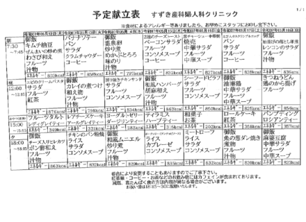 献立表の予定をアップします【5月12日〜5月18日】