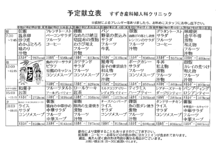 献立表の予定をアップします【7月7日〜7月13日】