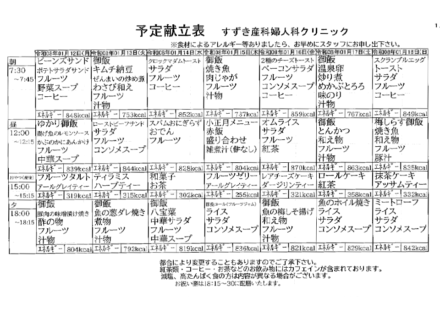 献立表の予定をアップします【1月12日〜1月18日】